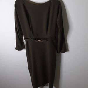 Long sleeve green dress with green belt